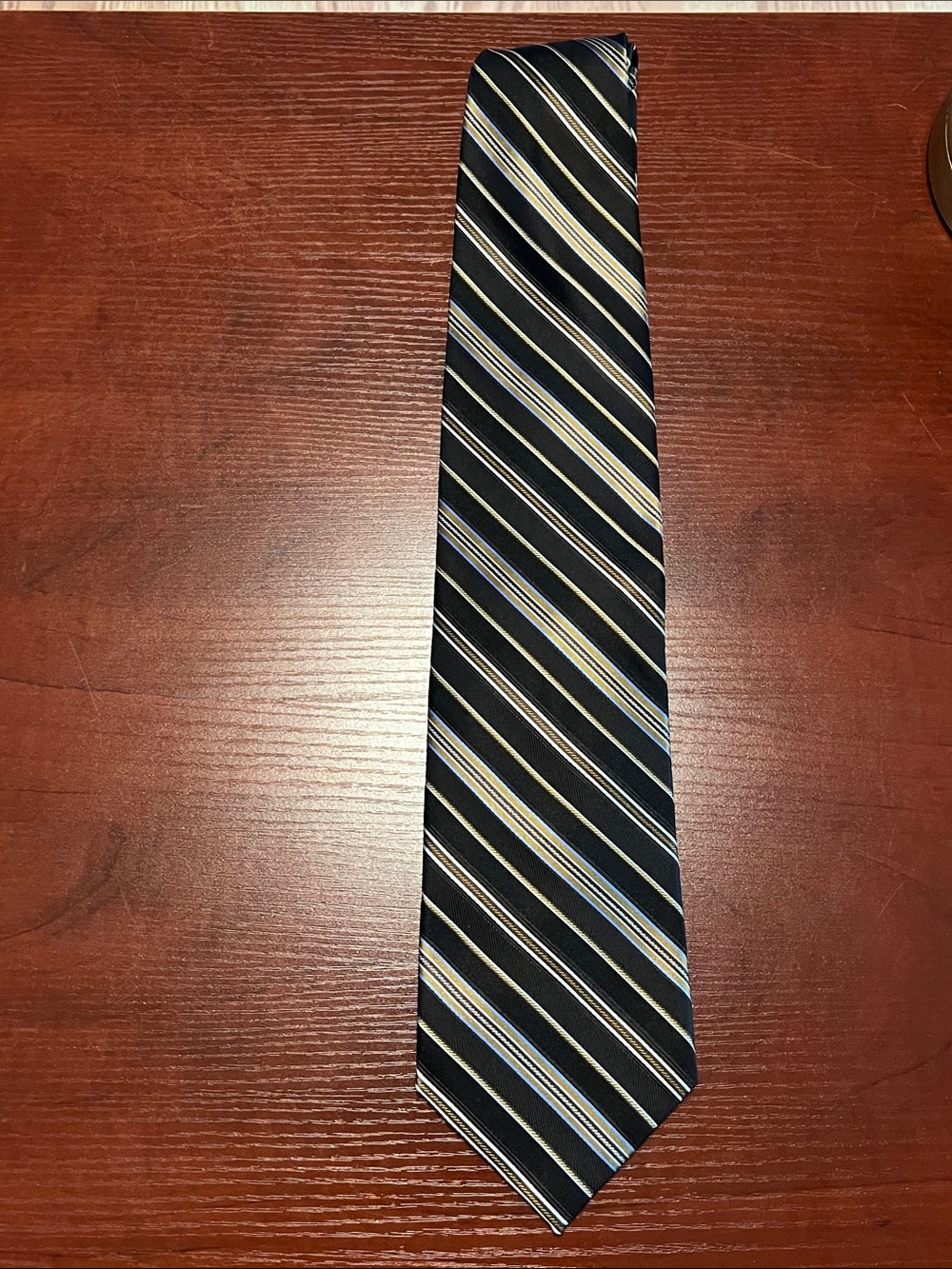 Joseph & Feiss Black Tie with Blue and Cream Stripes